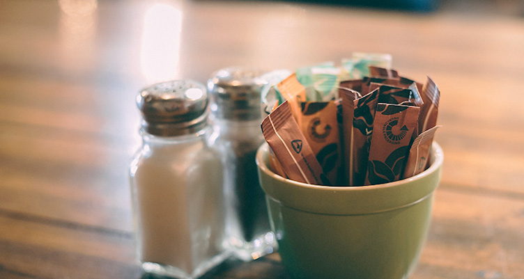 sugar packets on diner table