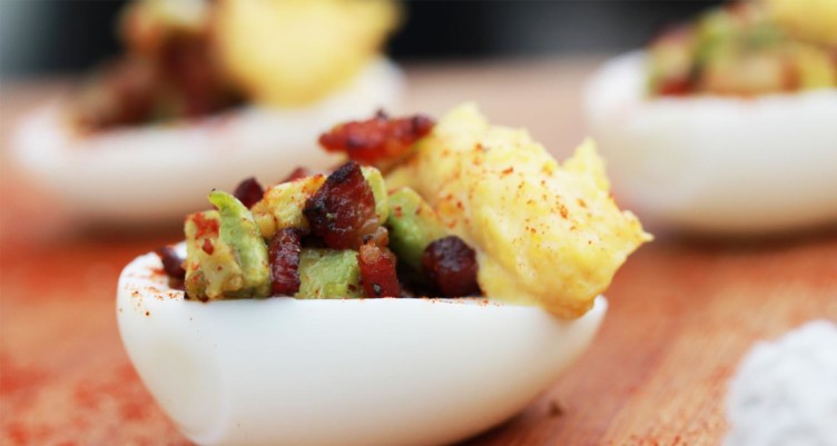 Bacon-Avocado Caesar Deviled Eggs