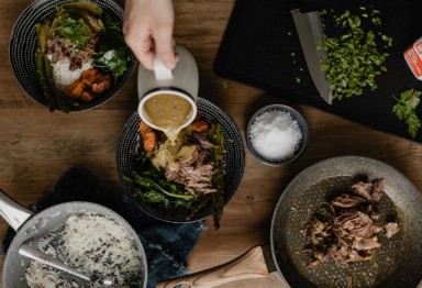 An overhead shot of keto-friendly cooking