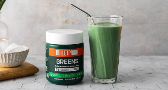 Smoothie made with Bulletproof Greens and Bulletproof Unflavored Collagen Peptides