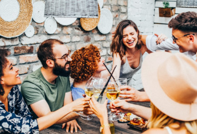 A group of people enjoying drinks