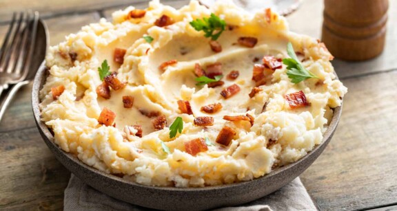 A dish of bacon-mashed cauliflower