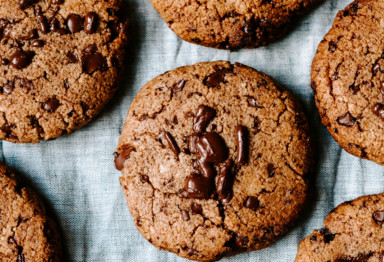 Chocolate chip peppermint cookies on parchment paper