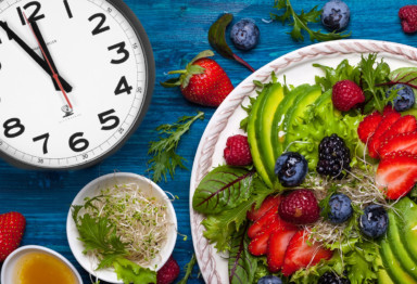 Clock next to plate of food