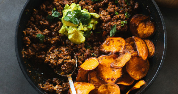 Paleo sweet potato nachos with guacamole