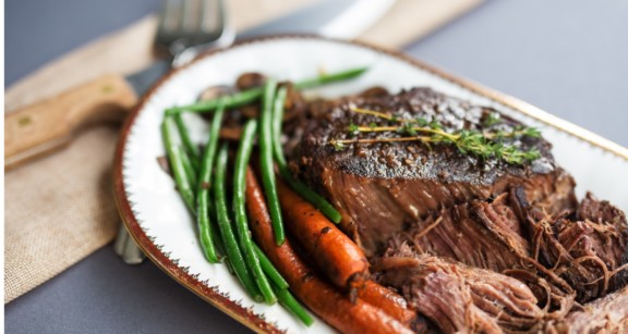 Slow-cooked pot roast with vegetables