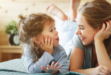 Mom talking to daughter